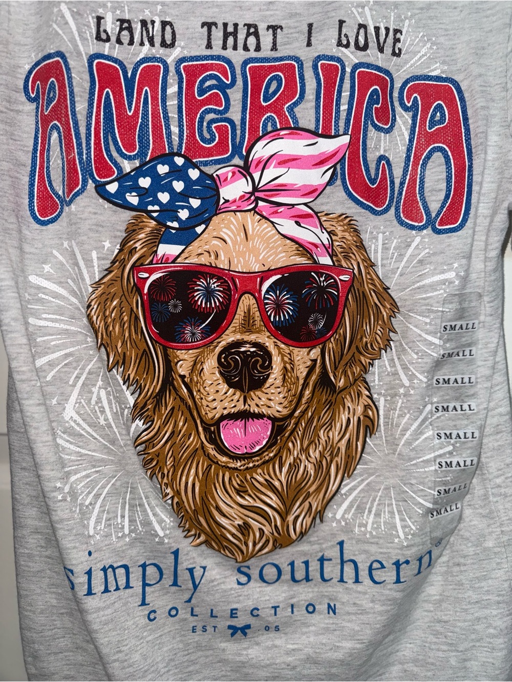 Fourth of July Simply Southern Gray Dog Tee with Red & Blue Patriotic Accents